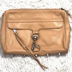 Rebecca Minkoff camel and silver leather clutch